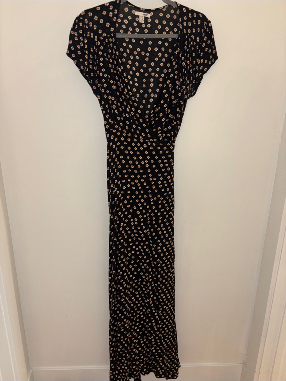 Amuse Society Black Maxi Dress with Cream Floral Dot Print